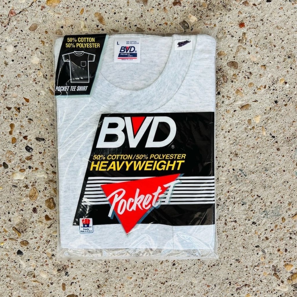 BVD Vintage Men's Gray Pocket T-Shirt Size‎ L Heavyweight Classic